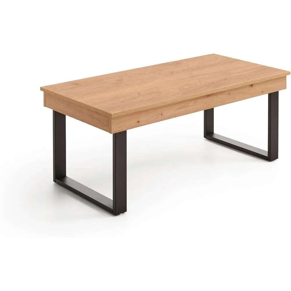 Mesa Centro Elevable Con Almacenaje، Color Mara Roble. ميديداس: 100 سم × 50 سم × 47 سم.