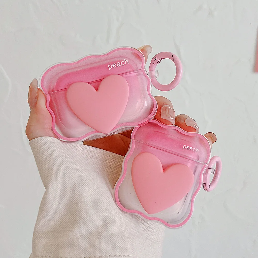 Gradient Hồng Trái Tim Tình Yêu Dành Cho Tai Nghe Apple Airpods Pro 2 3 AirPod Dễ Thương 3D Lượn Sóng Hoa Văn Thiết Kế Mềm Tai Nghe Chụp Tai Bảo Vệ bao Da Móc