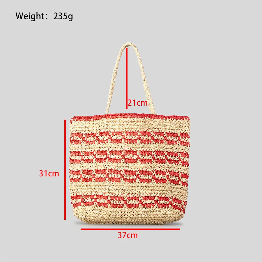 Vintage Striped Straw Tote Bag Casual Paper Woven Women Shoulder Bags Handamde Summer Beach Bag Large Bali Shopper Purses 2023