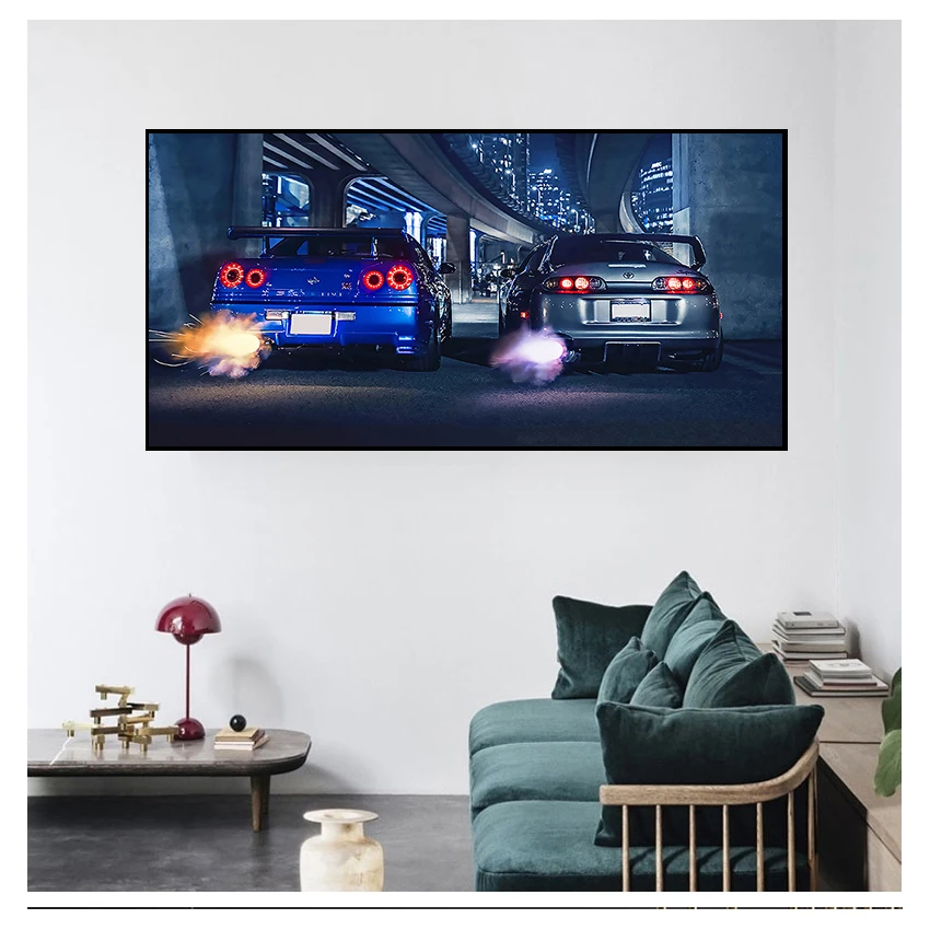 vehicle modern canvas painting HD print for living room home decor poster wall art frame GTR R34 VS Supra