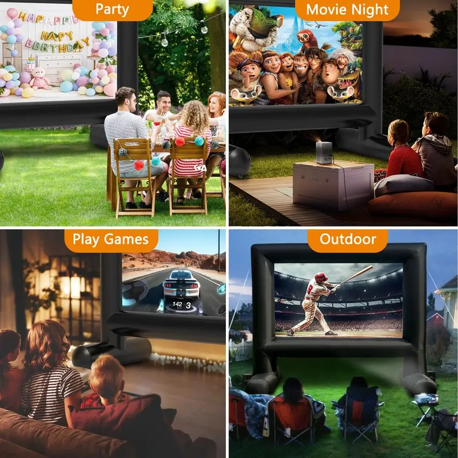14FT Inflatable Movie Screen Outdoor, Blow Up Projector Screen for Outside Front amp Rear Projection Screens with Blower for Bac