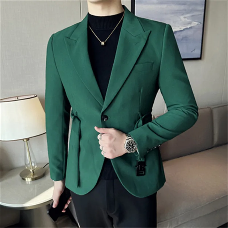 

Luxury Men's Blazer Belt Designer Prom Party Dresses Slim Fit Suits Elegant Long Sleeve Male Costume Single Breasted Suits New