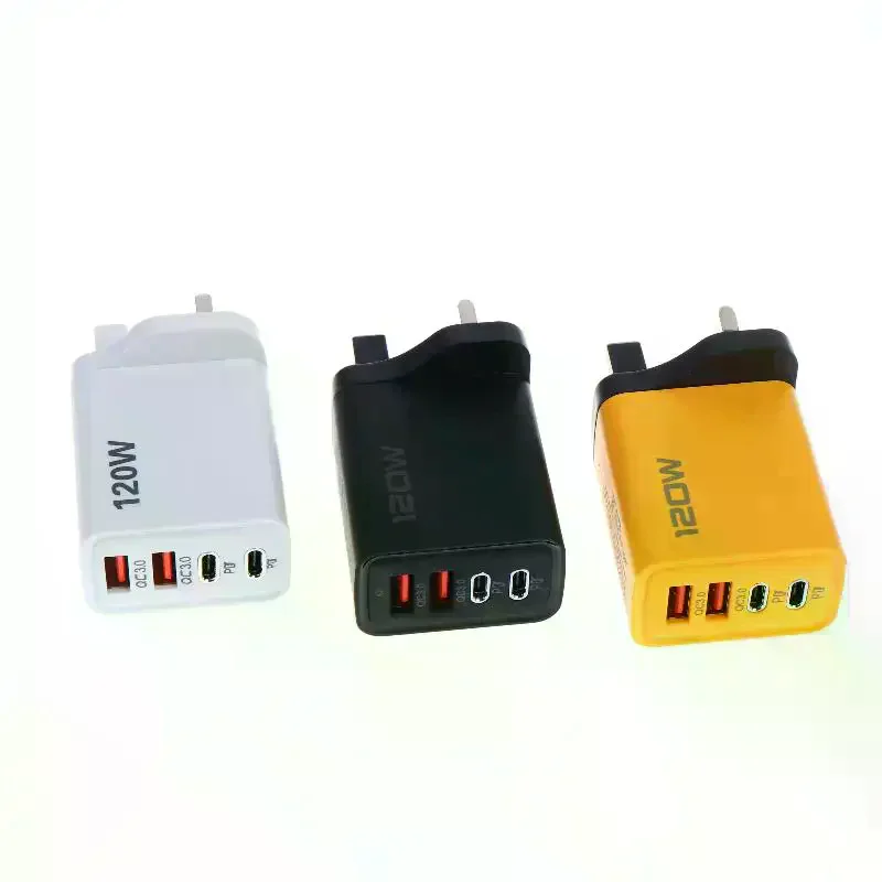 1Pcs EU US UK Plug Travel 4 Port 120W USB C Fast Charger Station PD QC3.0 Wall Adapter For Phone