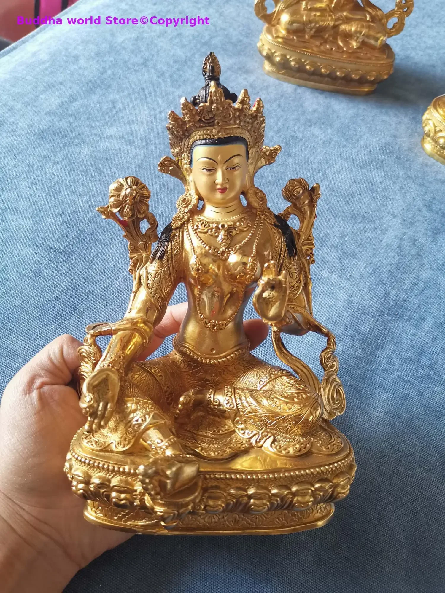 

ХОРОШАЯ Зеленая Тара Бодхисаттва Гуаньинь Статуя Будды Храм буддизма ДОМАШНЯ позолоченная медная статуя Будды благословение безопасное здоровье удачи