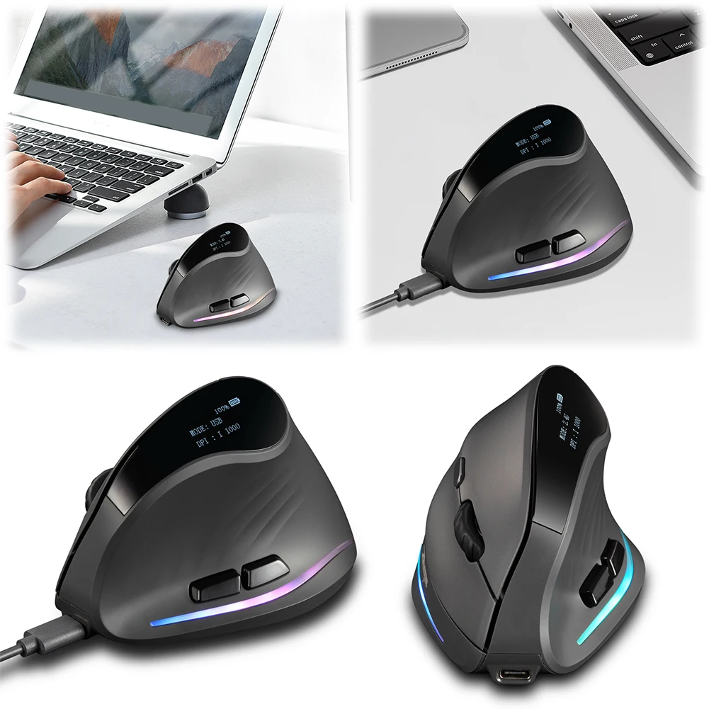 

Вертикальная беспроводная мышь, перезаряжаемая, совместимая с Bluetooth, 7 кнопок, эргономичная мышь для ноутбуков, настольных ПК, Macbook