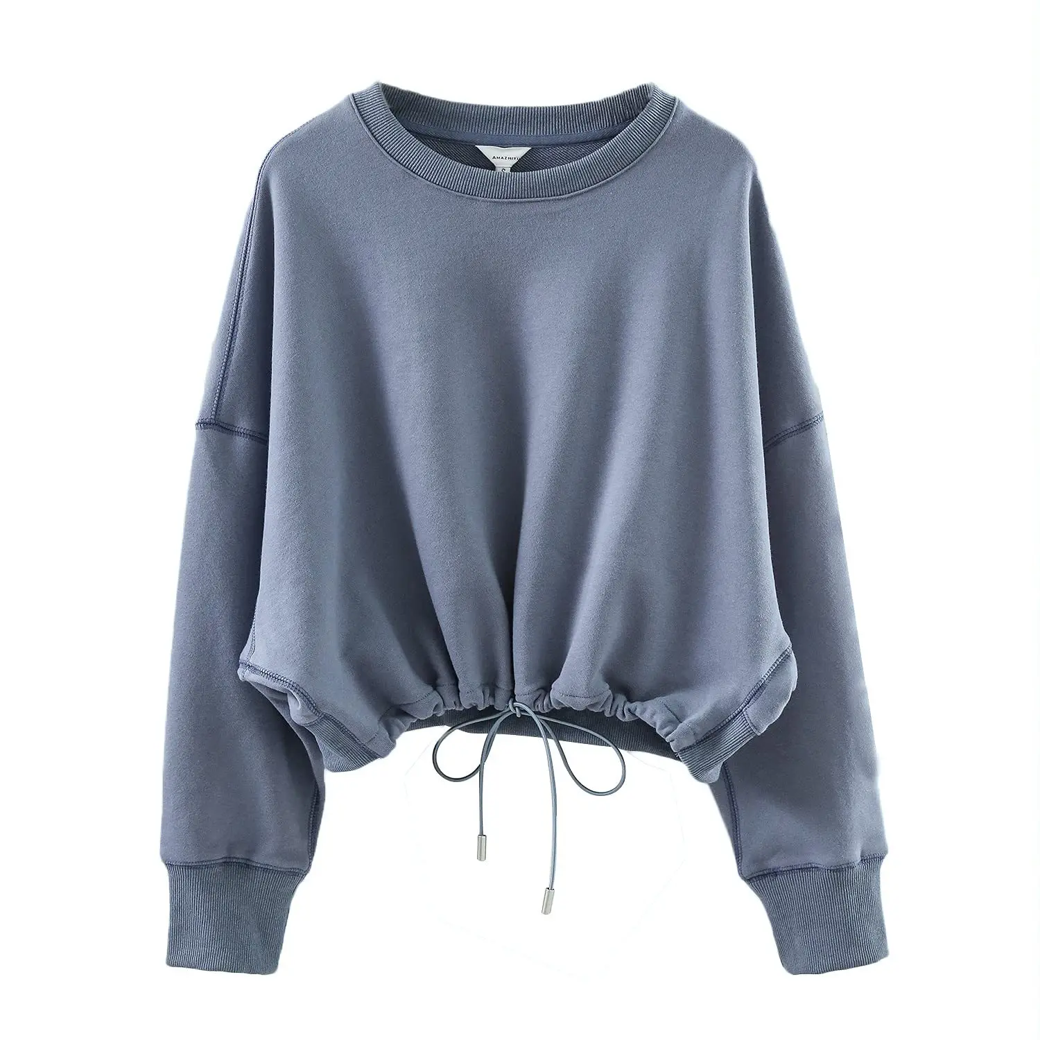 Casual 100% Cotton Short Hoodie Elastic Waist Draw Rope Soild Loose Yoga Pullover Top Women Clothing Streetwear Lady Sweatshirt