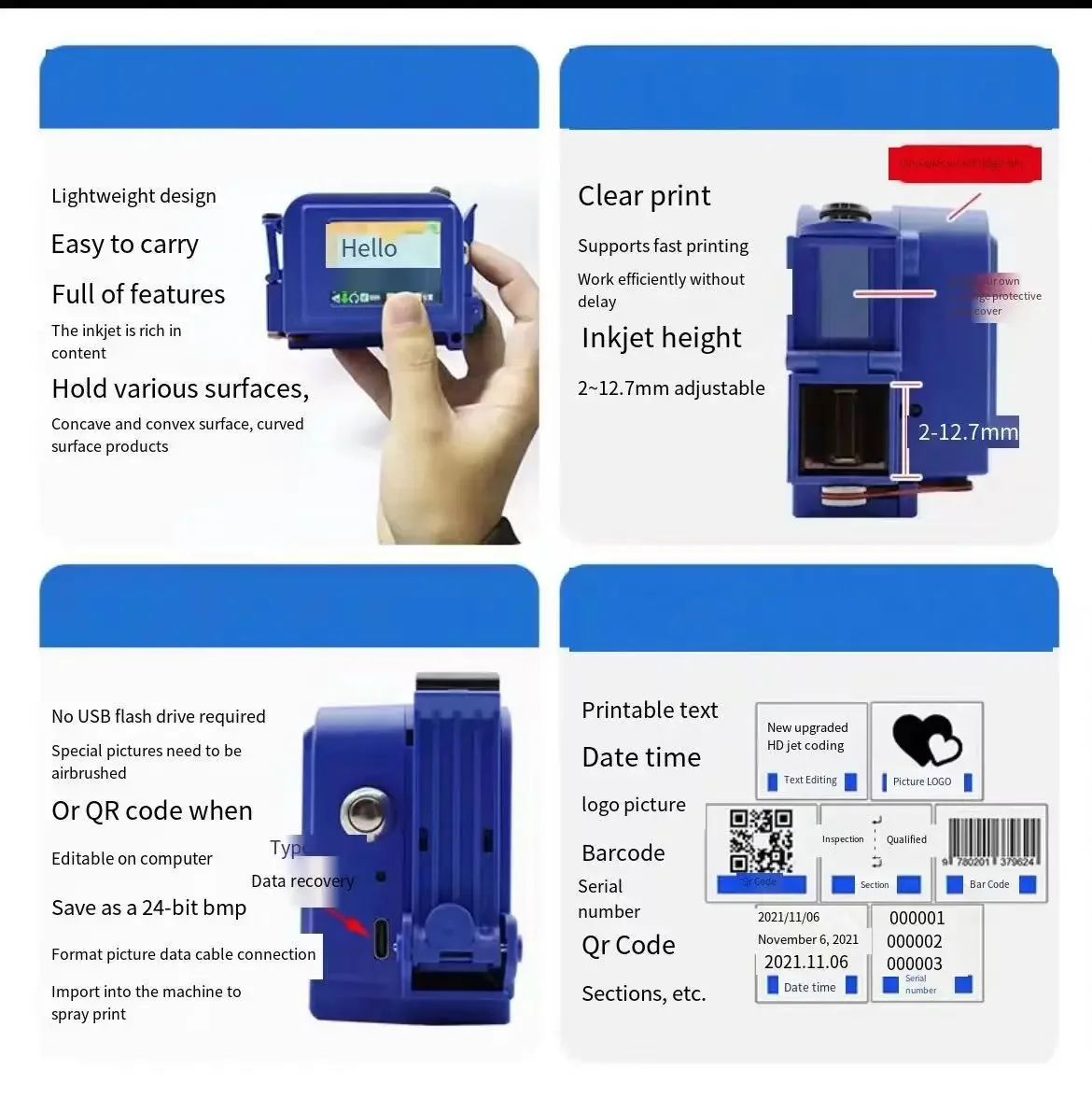 Printer inkjet Mini tinggi cetak 2-12.7mm dengan layar sentuh