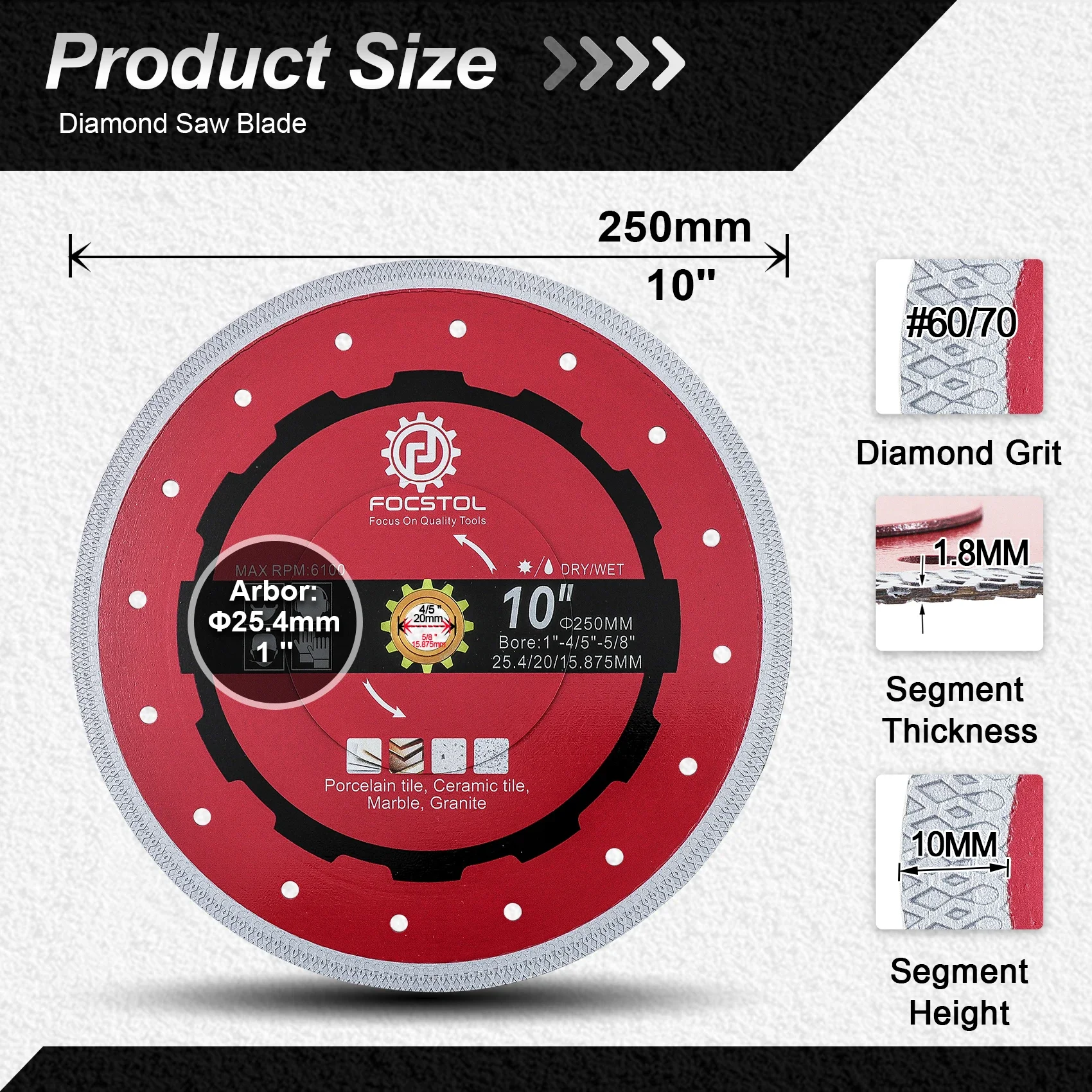 FOCSTOL 1pc Diamond Cutting Disc Saw Blade for Tile Marble Porcelain Granite with X Mesh Precise Tile Cutting Saw Disc