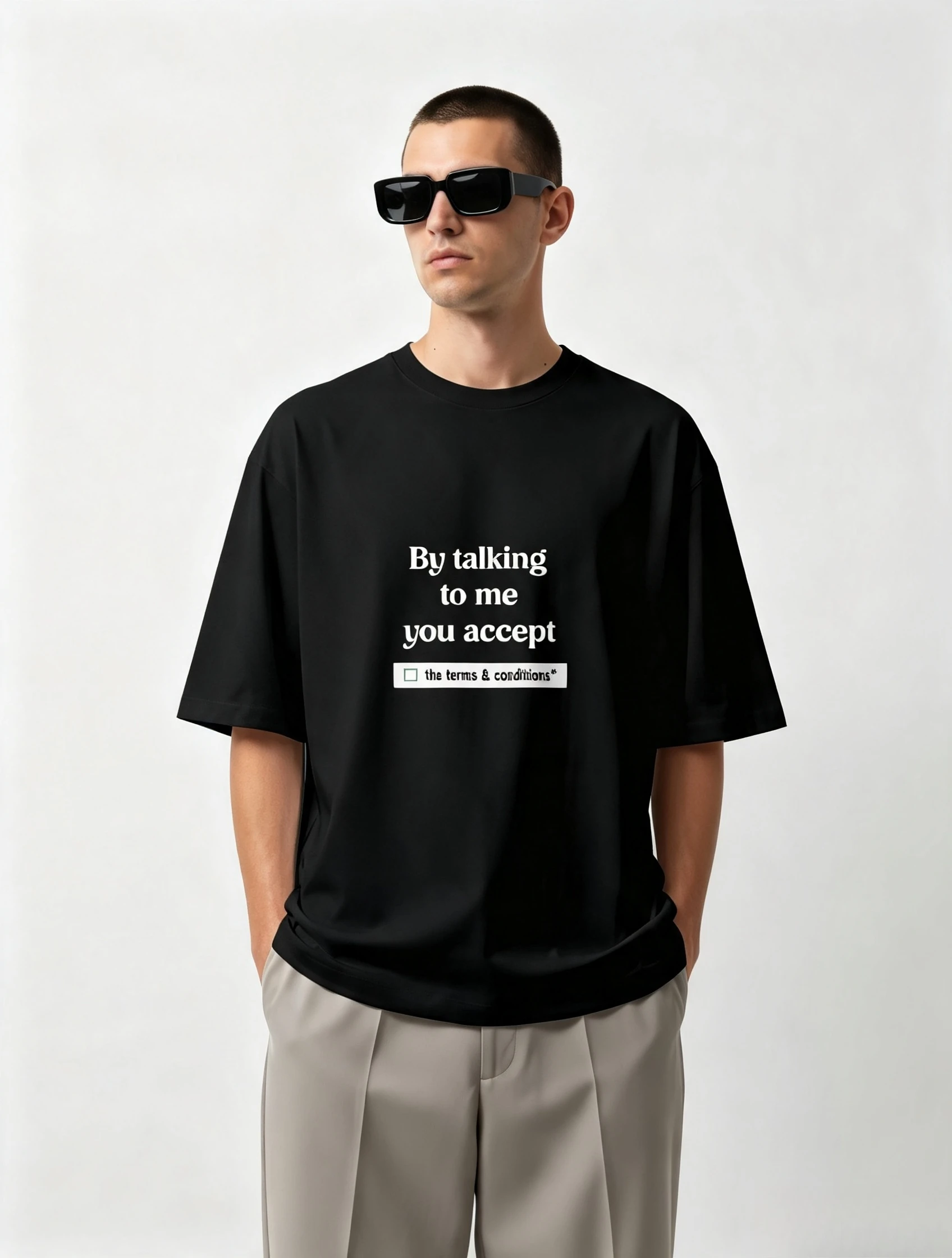 By Talking To Me You Accept T-Shirt Text Quote Tee Printed Short Sleeve Y2K Style  Classic Round-neck T-Shirt Men's High-Quality