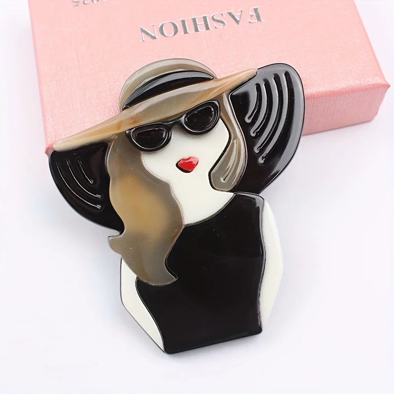 New Acrylic Wearing Sunglasses Girl Brooch Fashion Figure Clothing Pins