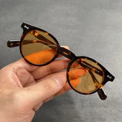 Colored lens sunglasses for men uv400 UV protection retro round acetate sunglasses for women light orange lens shade prescriptio