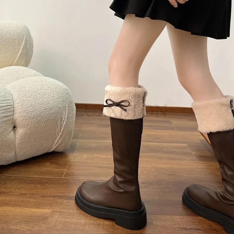 Women Slimming and Plush Thick Soles with Round Toe Boots That Are No Less Than Knee High Boots for Warmth and Versatility