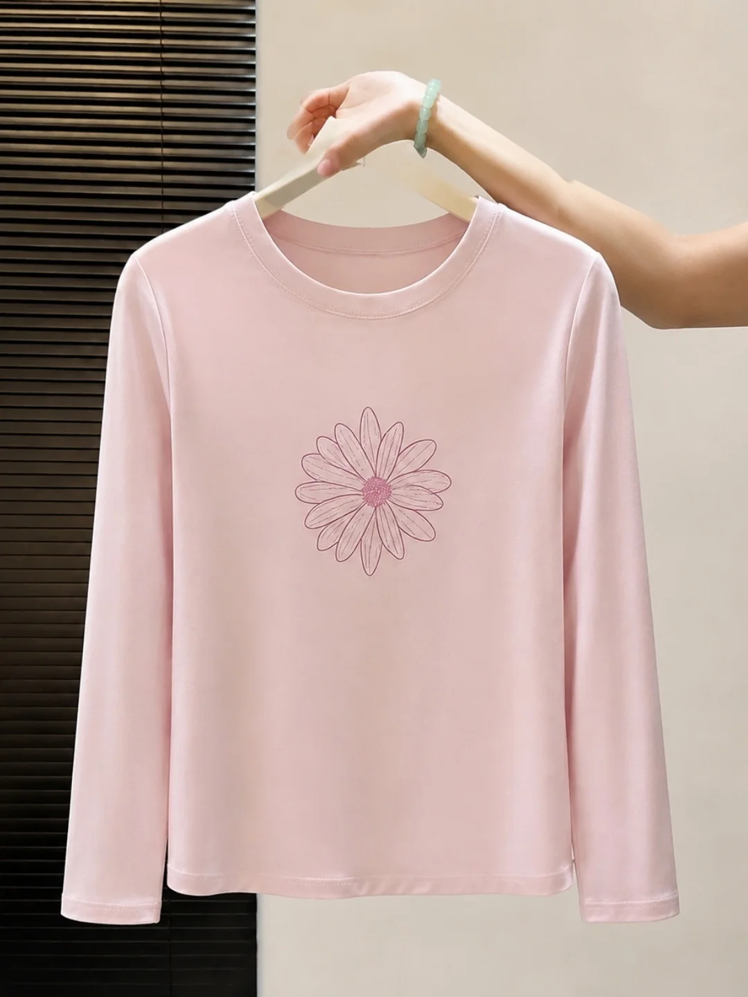 Chic Floral Print Long Sleeve T-Shirt round Neck Korean Style Sweet Ageless Women's Top Commute Style Autumn Collection