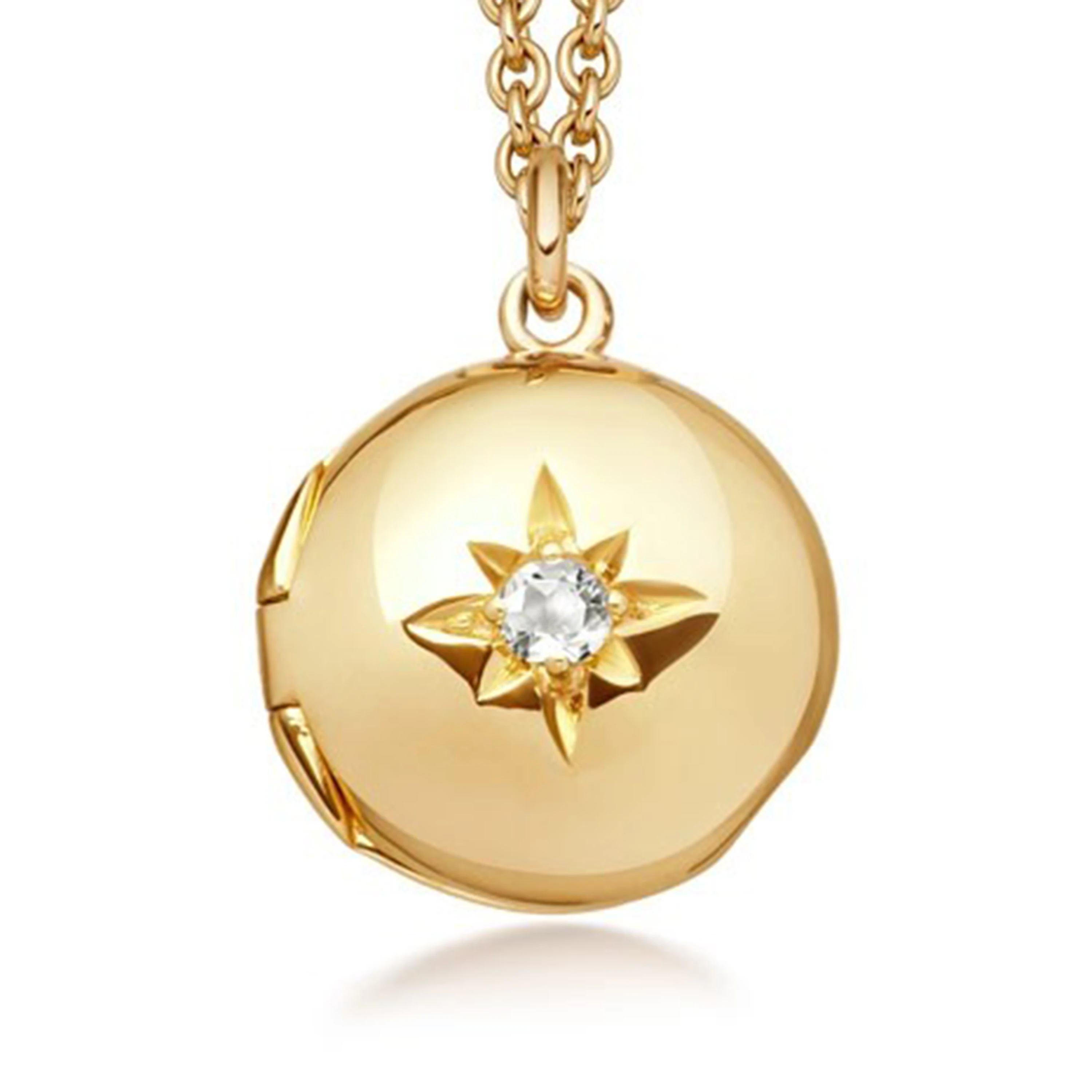 

925 Sterling Silver Zircon Pendants Gold Plated Round Pictures Locket Necklace North Star Necklace For Gift