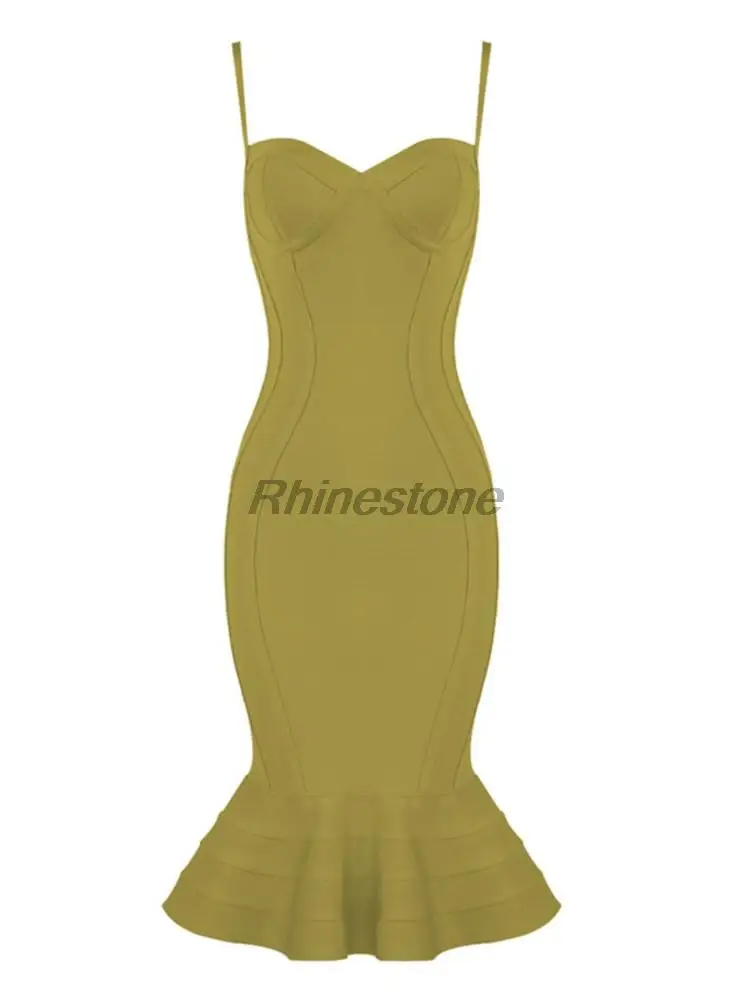 INS 6-color Low Cut Waist Slimming Fishtail Strap Dress With Simple And Elegant Cocktail Bandage