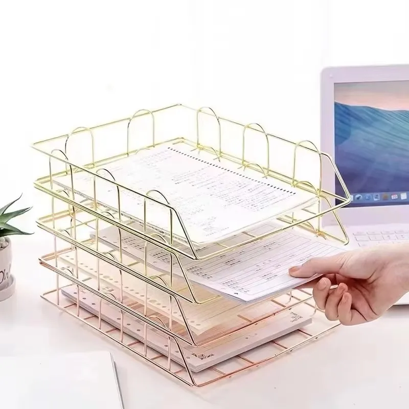 

Metal Stackable Paper Tray Desk Organizer Rose Gold Metal Letter Trays for File Paper Organizer Desk Organizer File Organizer