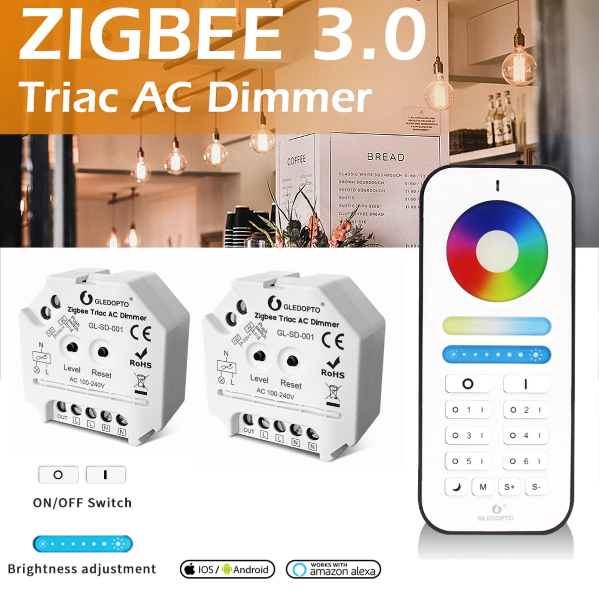 Zigbee 3.0 Triac Dimmer Push Switch 2.4G 6 Zone Remote Control Smart Home LED Lamp Bulb AC100-240V Dimmer Tuya Zigbee for Google