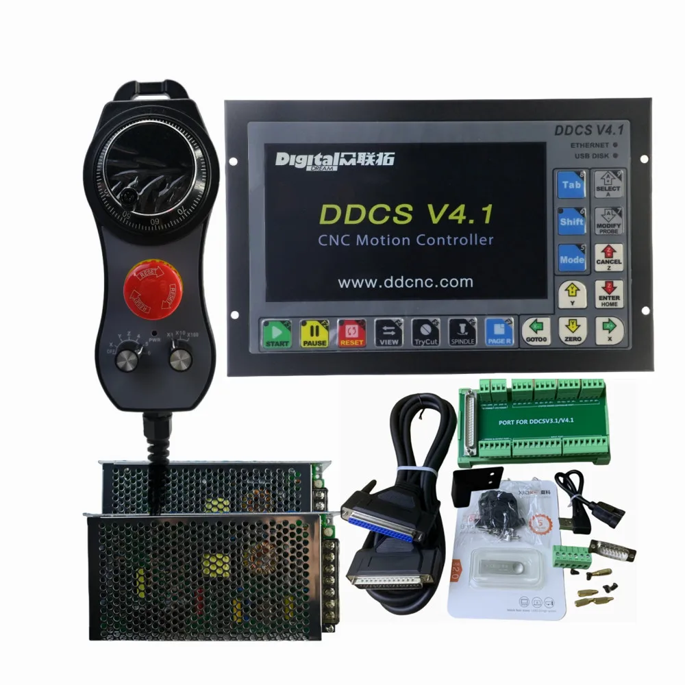 V4.1 CNC Control Unit 3/4Axis Similar Gsk CNC Controller Kit with Mpg Pendant CNC Handwheel & 24V Power Supplies