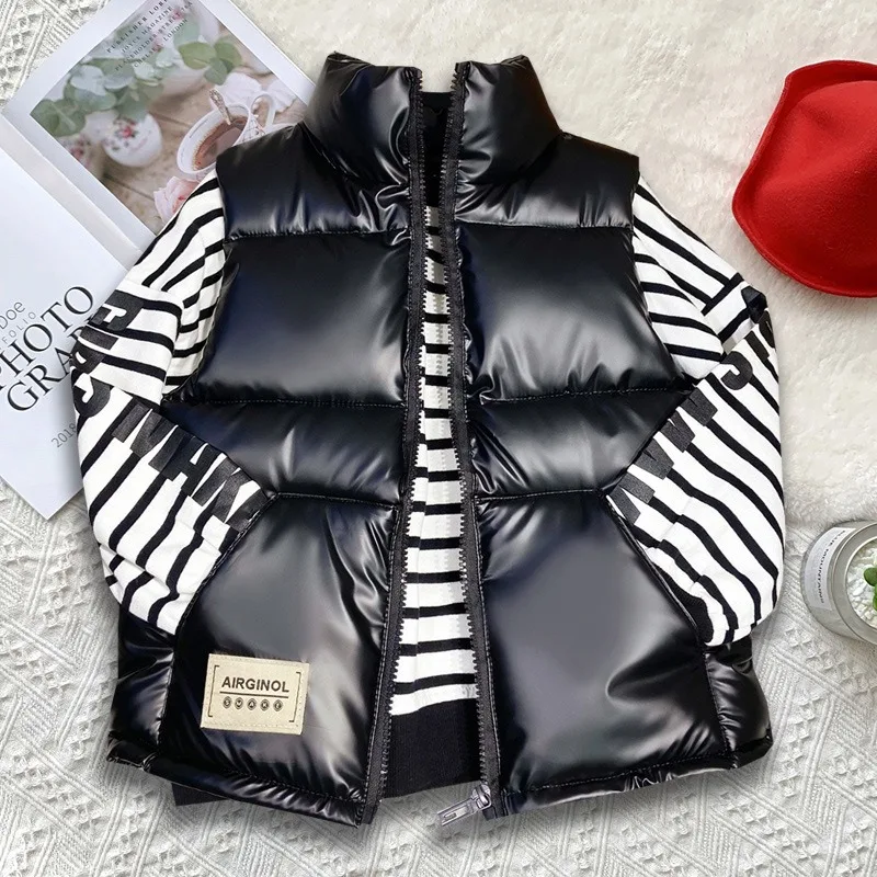 New Autumn Winter Shiny Windproof Warm Vest Baby Thick Cotton Vest Boy Soft Children Casual Wear Girl Kids School Sports Jacket