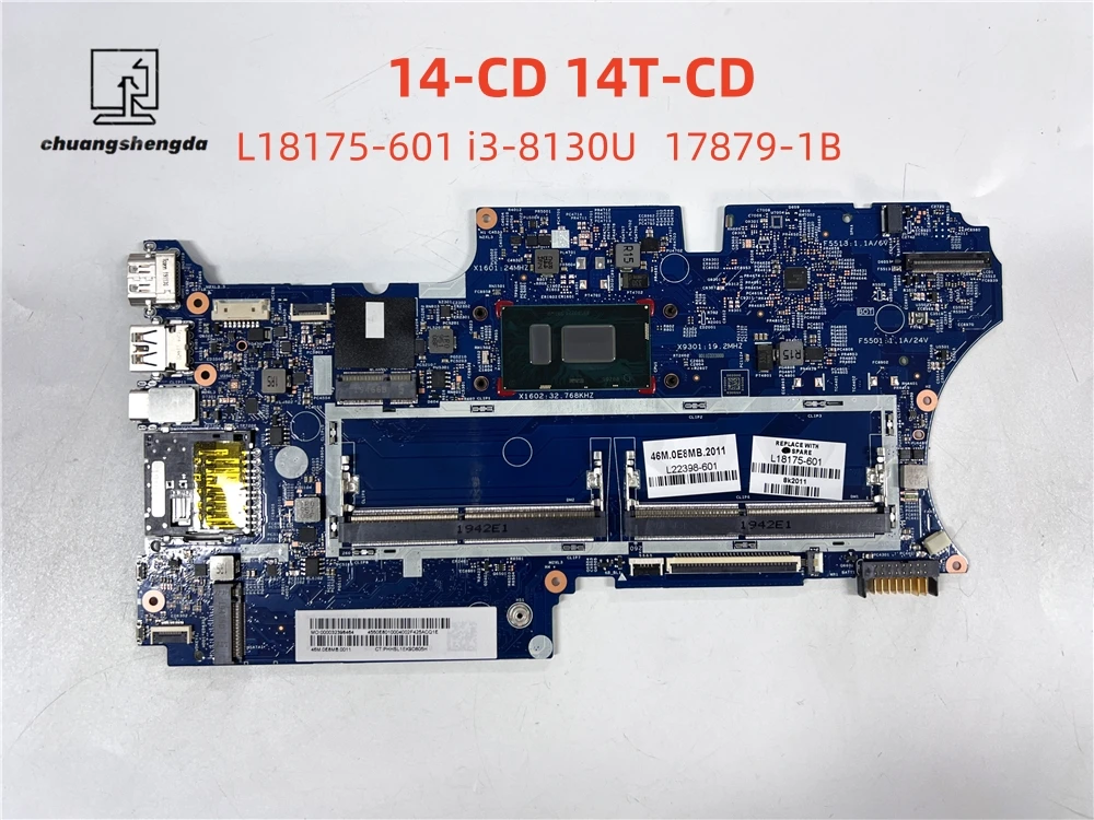 

LAPTOP MOTHERBOARD FOR HP 14-CD 14T-CD L18175-601 with SR3W0 I3-8130U 17879-1B Fully Tested to Work Perfectly