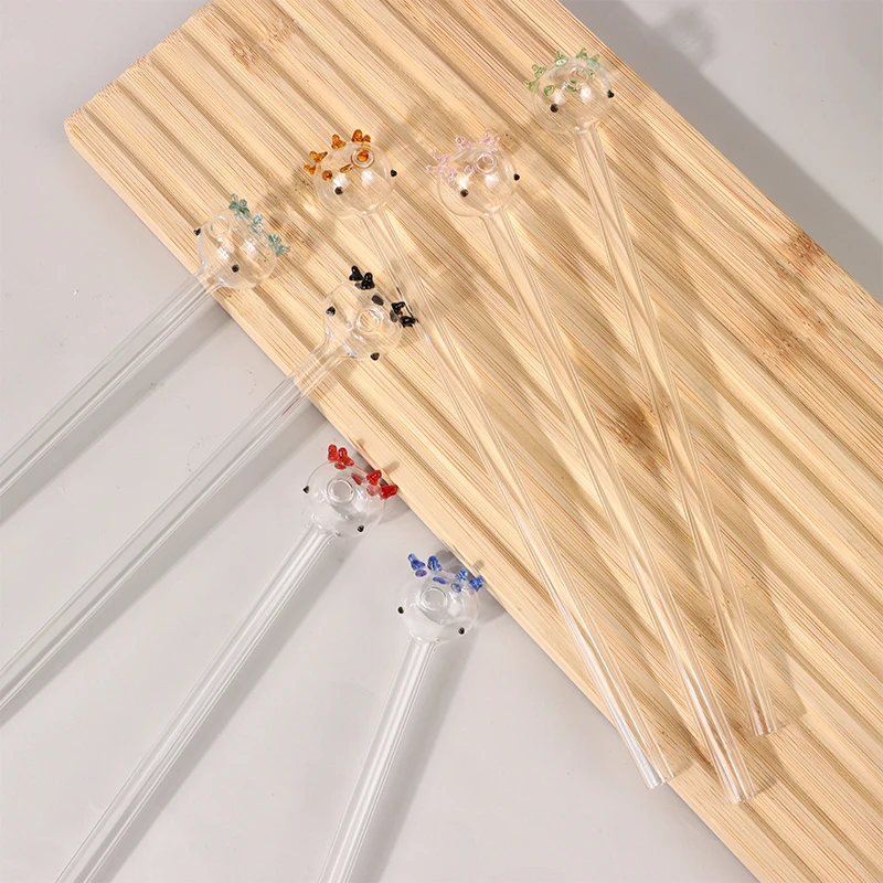 หลอดดื่มปิเปตสี8สี1ชิ้นหลอดดูดการ์ตูนปลาหมึกหลอดดื่มเพื่อสุขภาพทำจากแก้วรักษาสิ่งแวดล้อมคุณภาพสูงสำหรับตกแต่งบ้าน