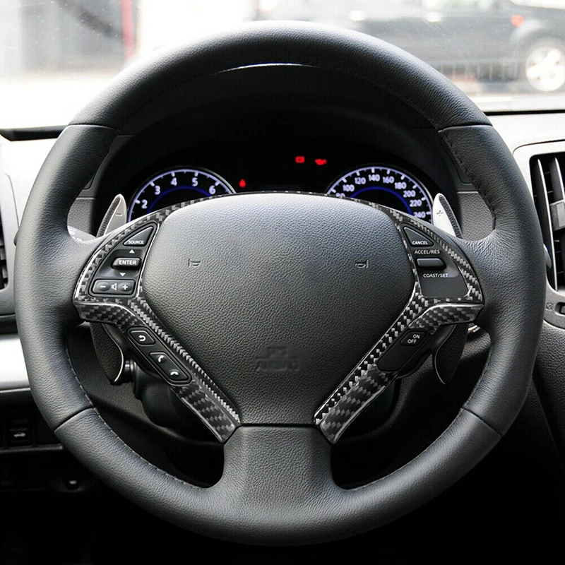 5Pcs/Set Carbon Fiber Look Inerior Steering Wheel Trim Fit For INFINITI G37 Sedan 2010 2011 2012 2013