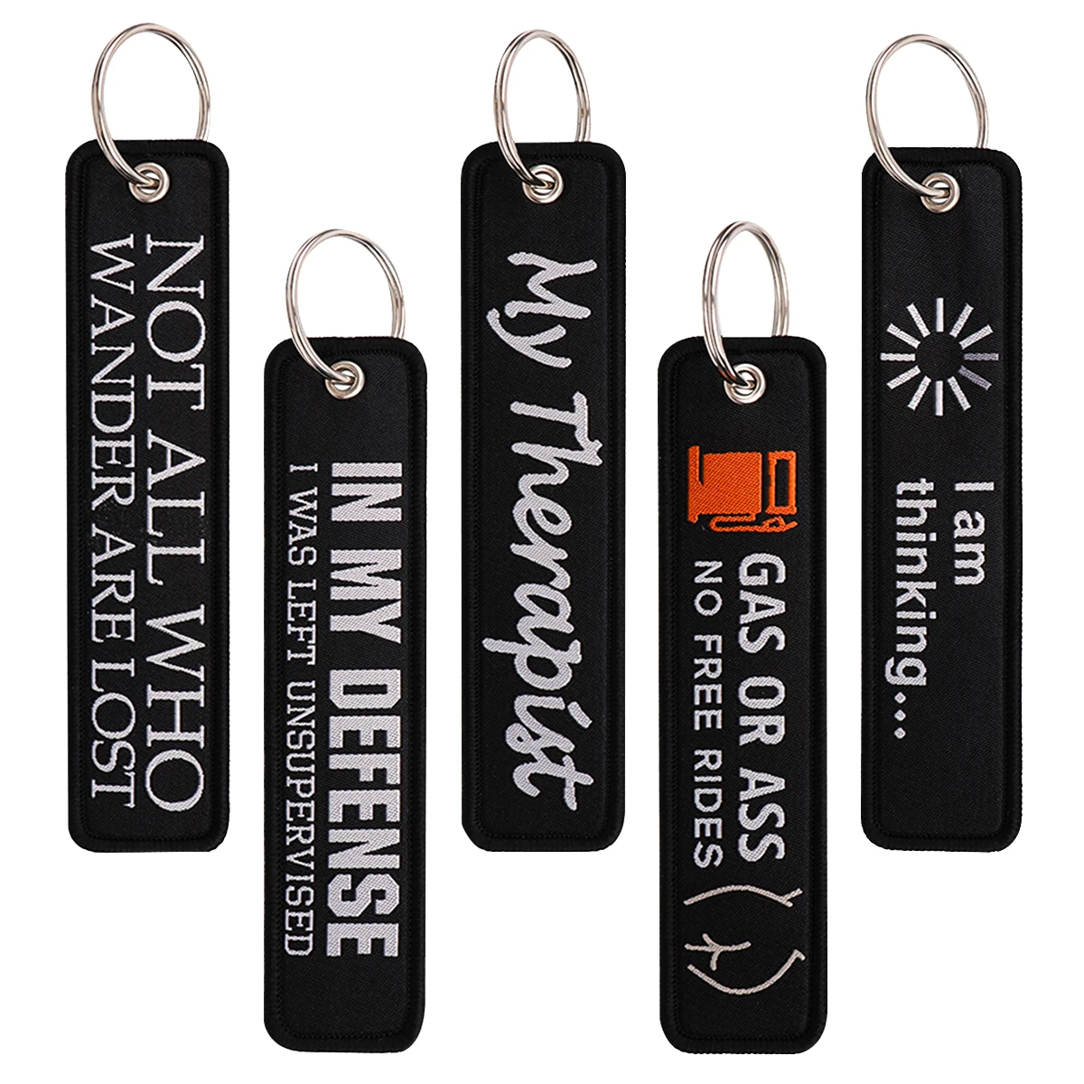 

I am tinking Quotes Embroidery Key Fob Black Key Tag For Motorcycles Cars Backpack Keychain Fashion Accessories Gifts for Friend