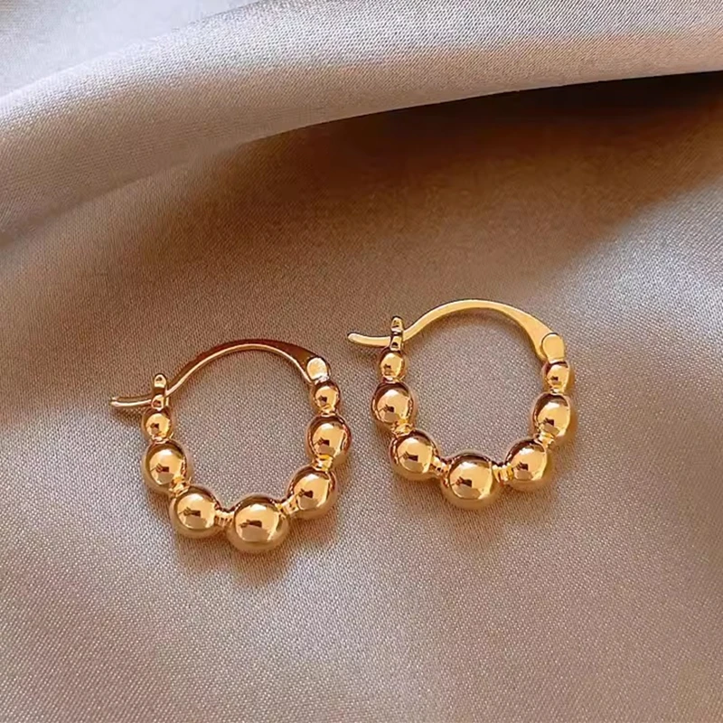 Cute Small Beads Ball Hoop Earrings Silver Color Circle Earring For Women Party Gifts Simply Design Ear Accessories 2024 Trend