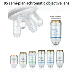 Optyczny 195 mikroskop biologiczny półplan achromatyczny obiektyw 4X 10X 20X 40X 60X 100X wysokiej mocy obiektyw