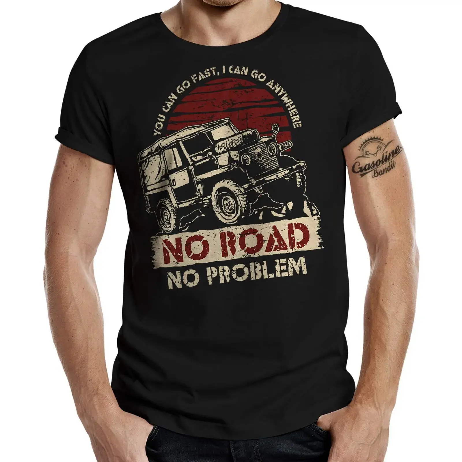 Outdoor Offroad 4x4 T-Shirt „No Street Problem“ Vintage-Waschung Vielseitiges Oberteil für den Alltag Bequeme Designerkleidung