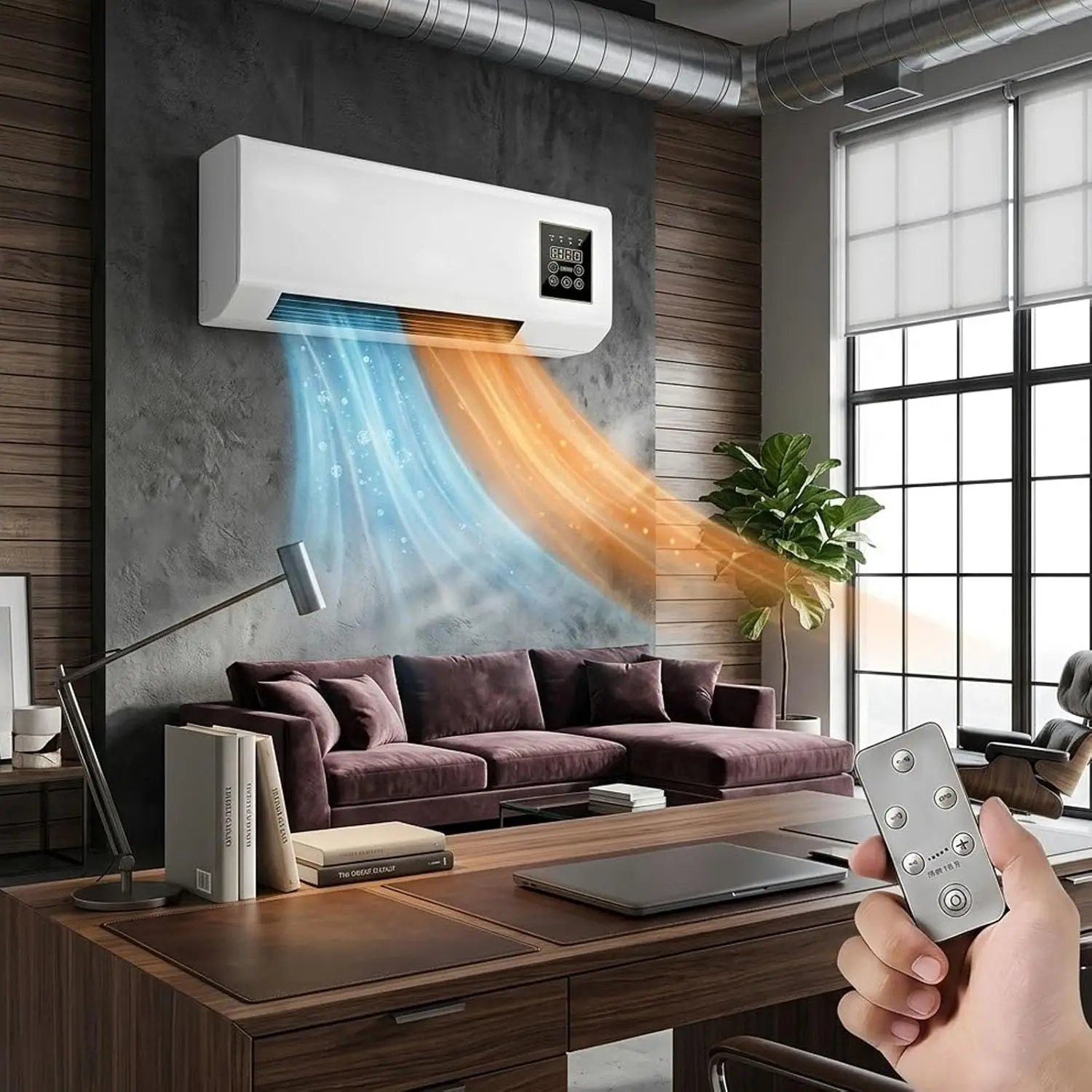 Portable Wall Mounted Air Conditioner Fan, 2 in 1 Heater and Cooler Combo, Quiet AC Unit, Remote Control, Adjustable Thermostat for Bedroom Living Room Office RV, White