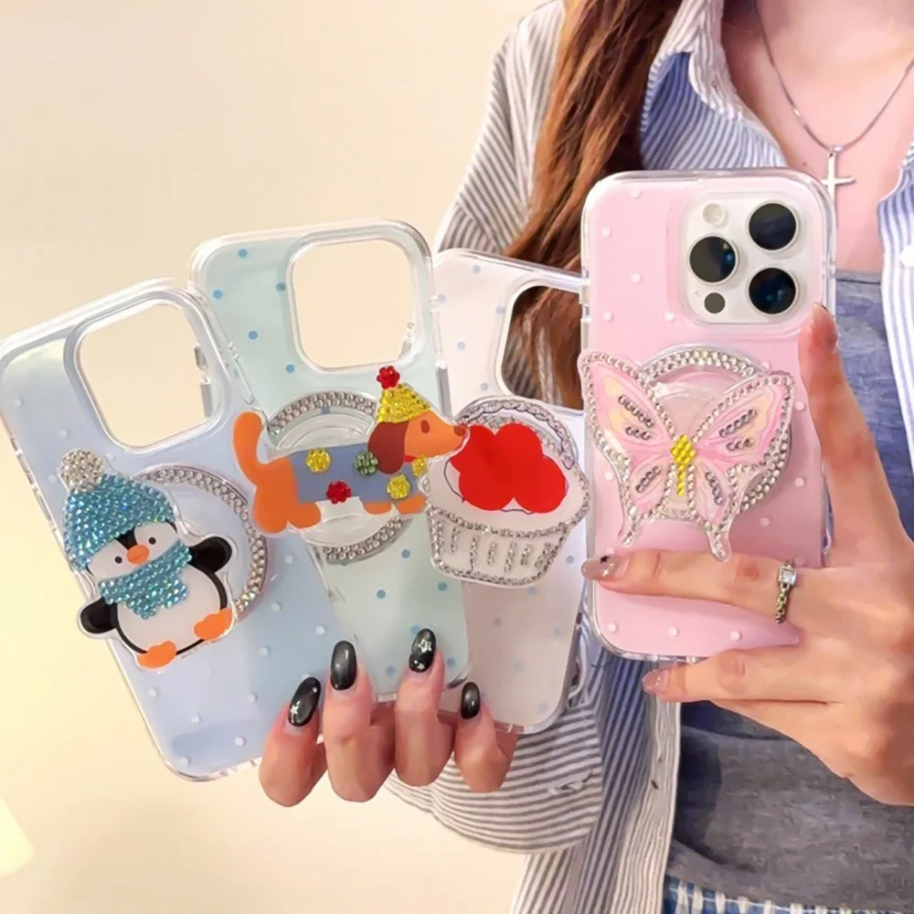 

Милый мультяшный блестящий бриллиант для мобильного телефона Magsafe Griptok Grip Tok, подставка для iPhone 15, универсальная подставка для аксессуаров