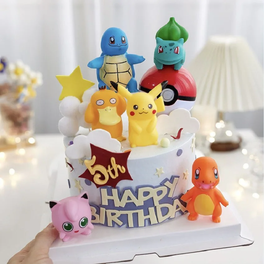 Décoration de gâteau Pokemon Pikachu, 13 pièces/ensemble, figurine de dessin animé, fournitures de décoration de gâteau joyeux anniversaire, ornements pour garçon, cadeau pour enfants