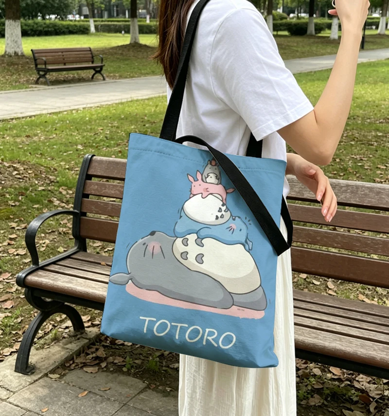 Totoro Sublimation Canvas Bag Boy Girl Shoulder Bag Anime Cartoon Tote Large Capacity Handbag Woman Portable Shopping Bags Gift
