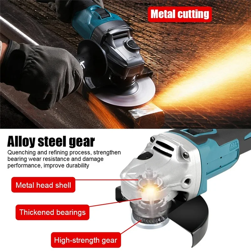 WORTHOWN-Lijadora sin escobillas, herramienta de amoladora angular, amoladora eléctrica, amoladora angular 125, batería Formakita de 18V