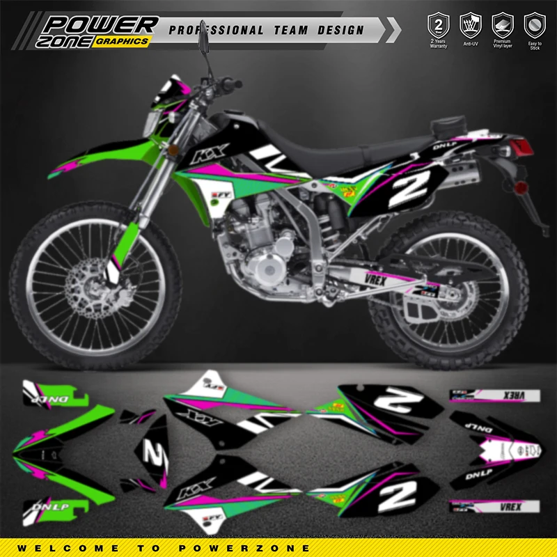 PowerZone Custom Team Graphics Backgrounds Decals For 3M Stickers Kit For Kawasaki KLX250 2008-2021 KLX Motorcycle 02