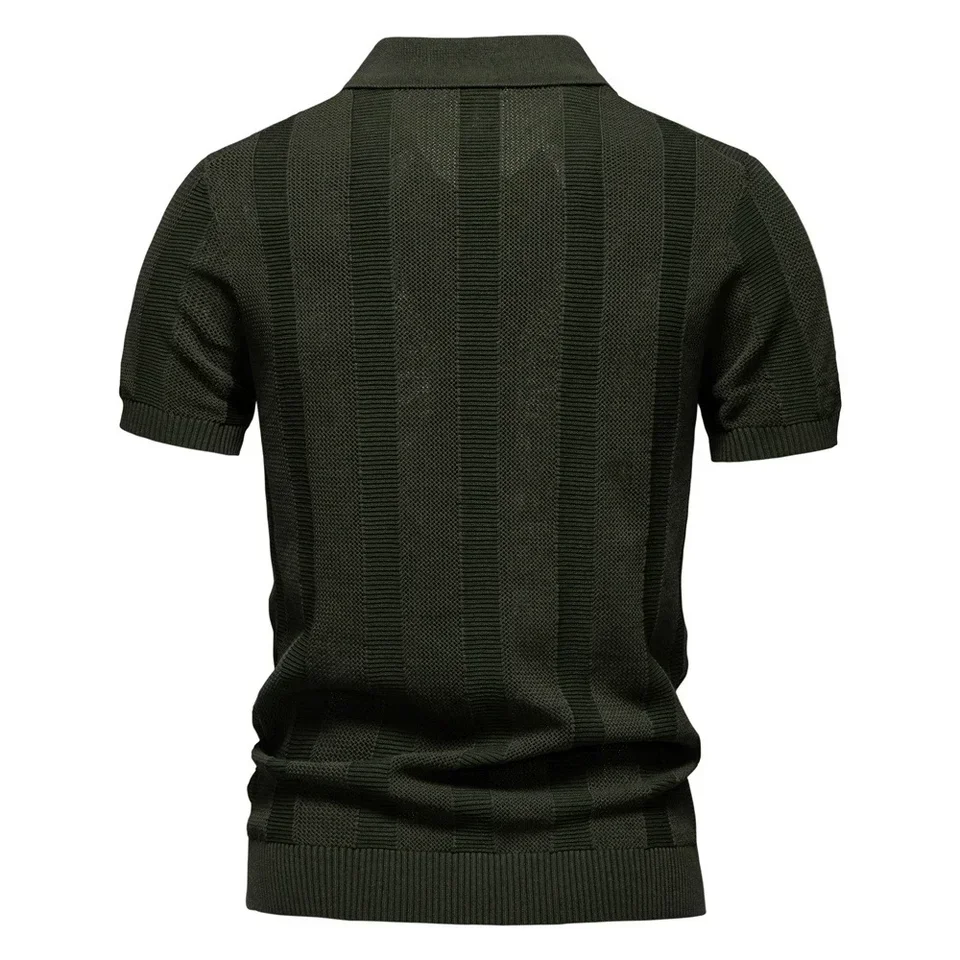 Summer New Fashionable Men's Striped Hollow Short Sleeve European and American Short Sleeve Sweater Polo Shirt Men's Top