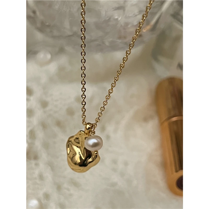

Brass WIth 18K Natural Peads Metal Beads Pendant Necklaces Women Jewelry Punk Hiphop Designer Runway Rare Boho Top Japan Korean
