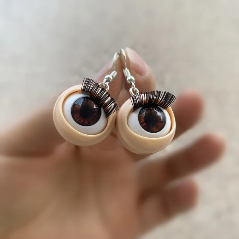 1 Pair Rock Earrings Plastic Simulation Eye Eyelash Eyeball Drop Earrings for Women Girls Unique Whimsical Ear Jewelry