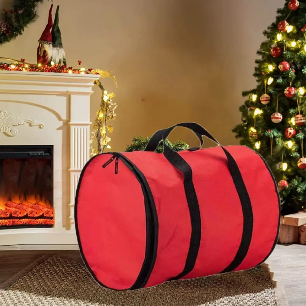 Red Christmas String Lights Storage Bag Round Large Capacity Christmas Storage Bag Waterproof with Handle Christmas Light Bag