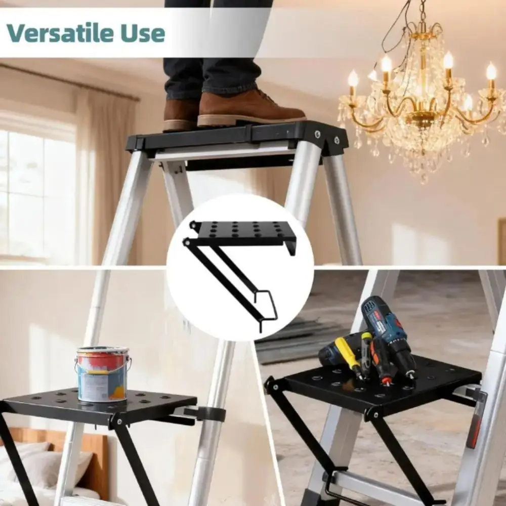 Non-Slip Ladder Work Platform Folding Adjustable Ladder Extension Tools Heavy Duty Anti-Slip Tool Tray Folding Ladder Platform