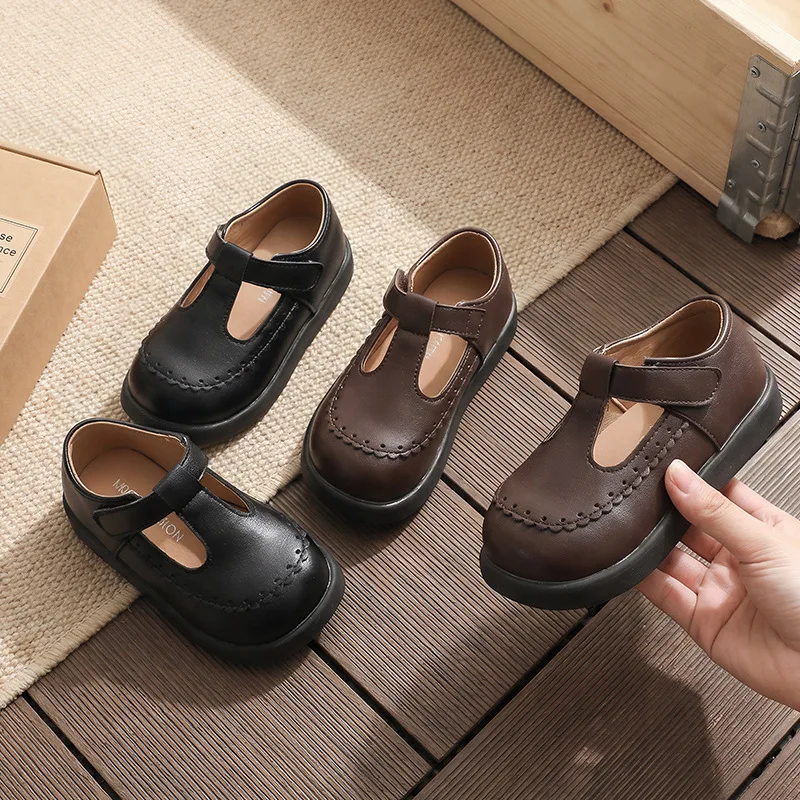 

Retro Girls PU Leather Shoes Spring Autumn Children's Fashion Princess Shoes Soft Soles Classmates School Flats Shoes