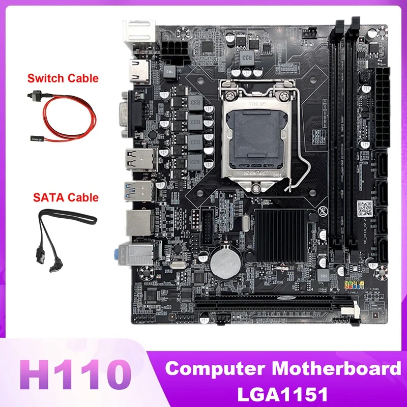 

H110 Computer Motherboard LGA1151 Supports Core I3 I5 I7 Series CPU Supports DDR4 Memory With SATA Cable+Switch Cable