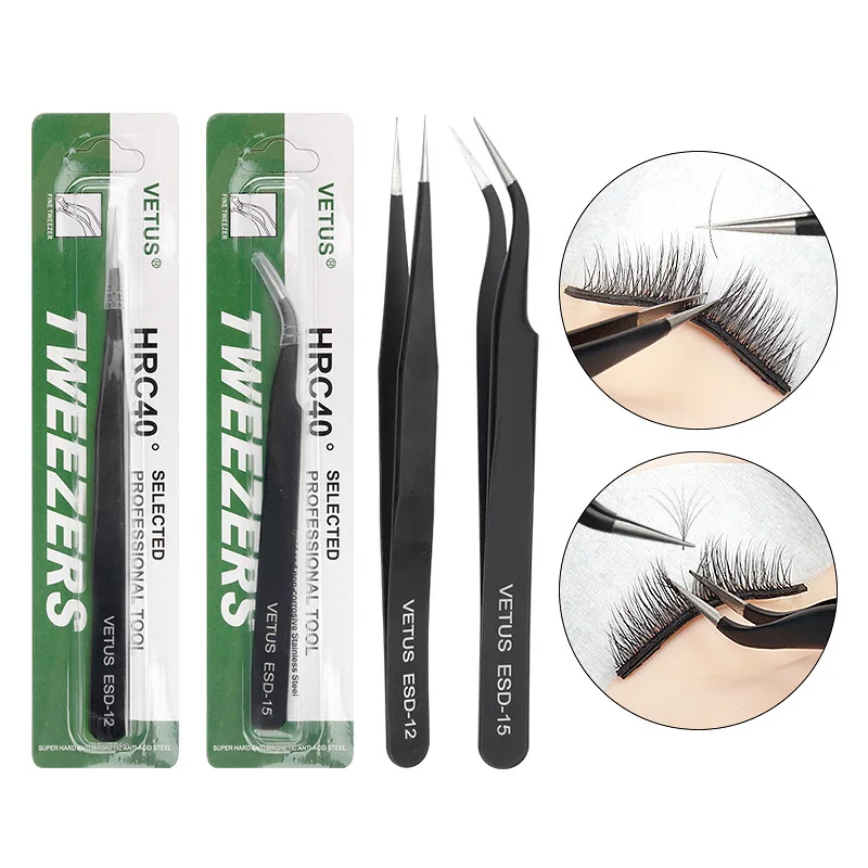 Graft Lash Eyebrow Tweezers Stainless Steel Black Tweezer High Precision Anti-static tweezers for Eyelash Extension Tools