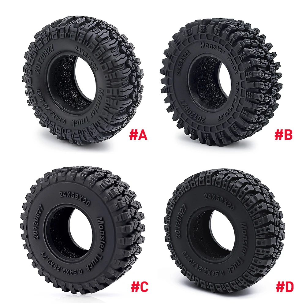 YEAHRUN 4PCS Soft Rubber Wheel Tires 24*58*22mm Rock Terrain for 1/18 1/24 RC Micro Crawler Car Axial SCX24 TRX4M AX24 Parts