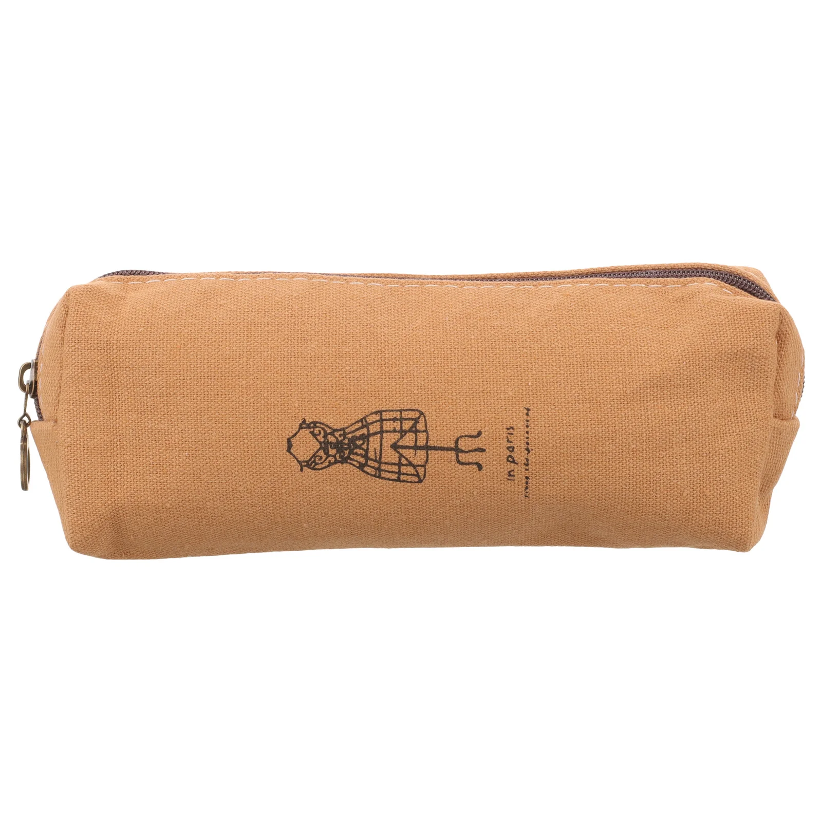 

Canvas Pencil Case Vintage Pattern Zipper Stationery Pouch Large Capacity Pen Bag Brown For School Office Supplies Creative