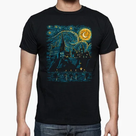 

Famous Oil Painting Inspiration Starry Sky School T-Shirt. Summer Cotton Short Sleeve O-Neck Mens T Shirt New S-3XL