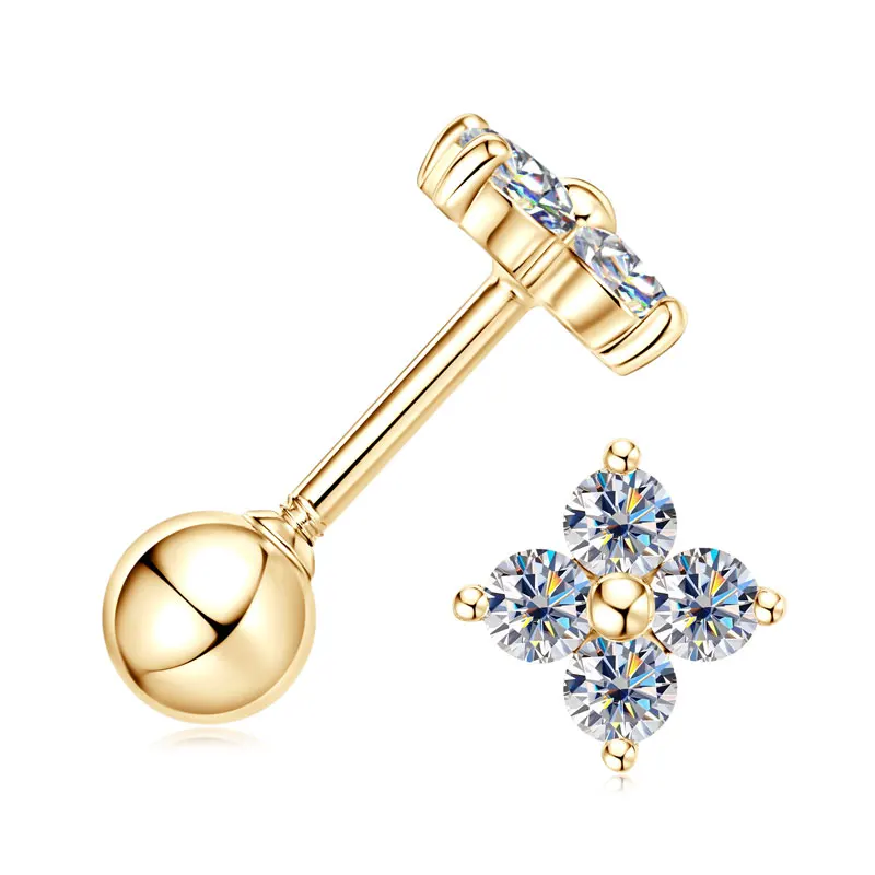 IOGOU Lucky 10K Gouden Bloem Klaver Moissanite Stud Oorbellen voor Vrouwen Echte Gouden Bruiloft Sieraden Gecertificeerd Anti Allergisch Cadeau