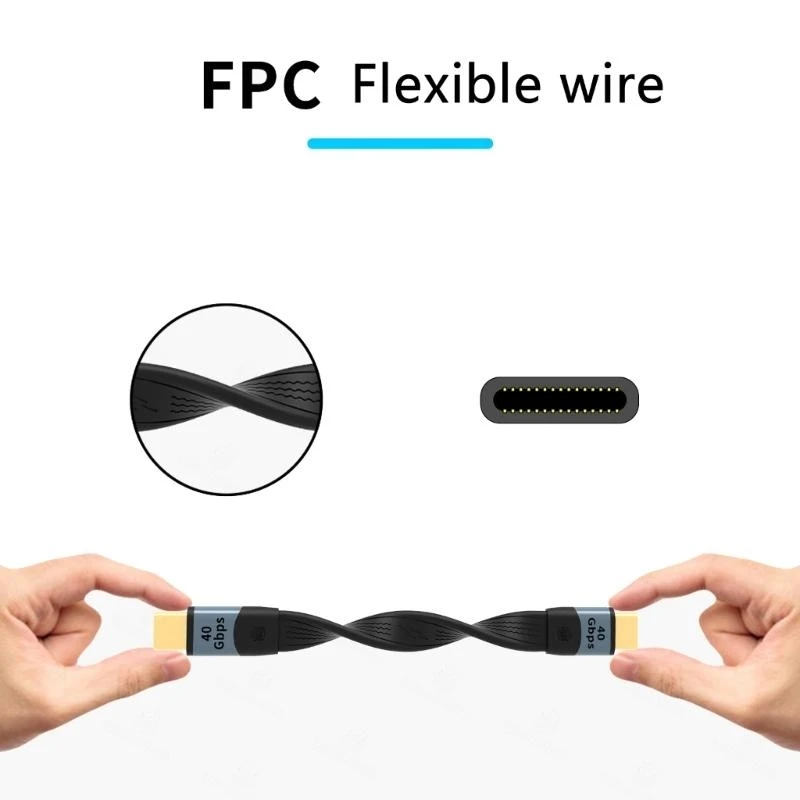 USB4.0 USB C to C Cable, 100W Fast 40Gbps Data Sync 8K Video Short Length 14cm FPC Soft Wire for Electronics