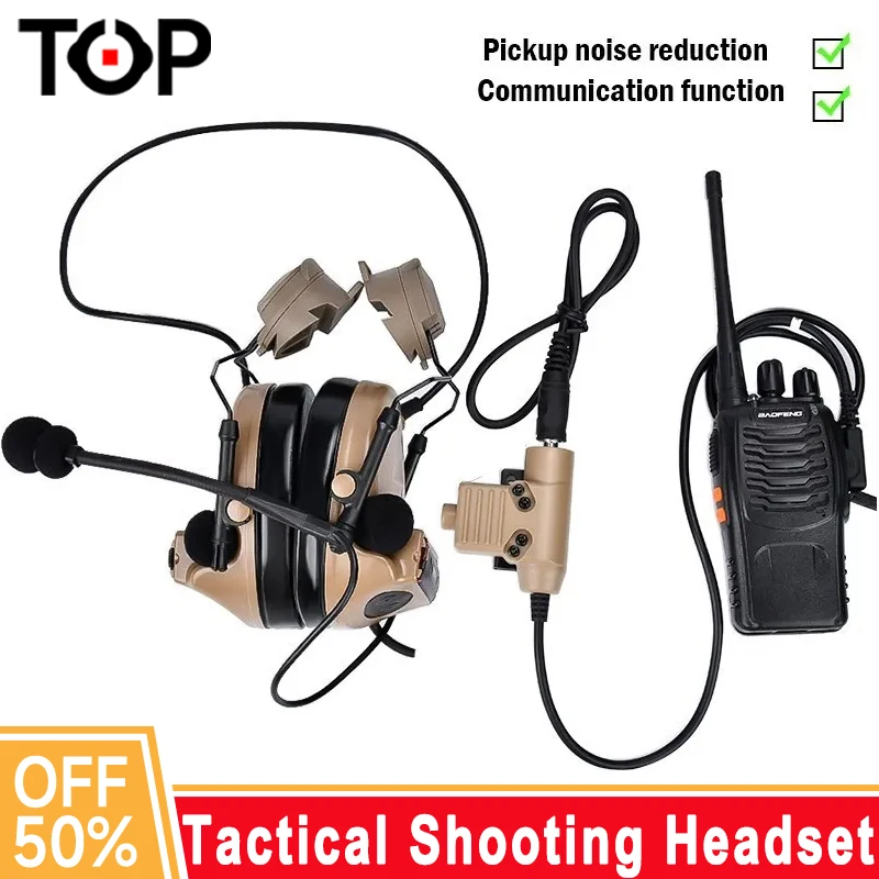 WADSN Comta II Tactical Shooting Headset Noise Reduction Fast Helmet Headphone Outdoor Hunting Earphone ARC Adapter With PTT